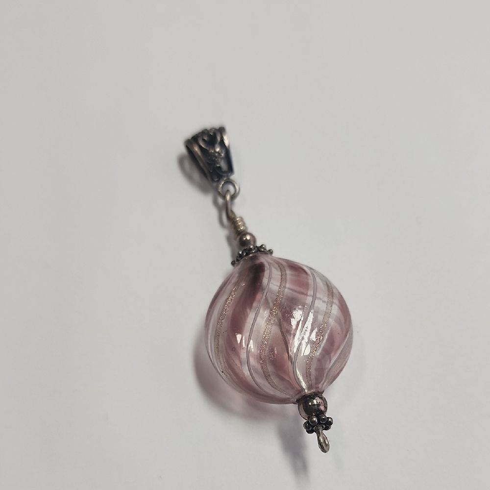 Elegant Pink Blown Glass Pendant Sterling Silver 925